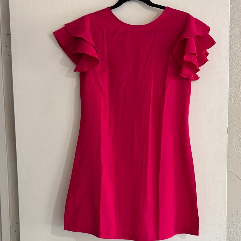 SHEIN Vibrant Pink Ruffle Sleeve Mini Dress